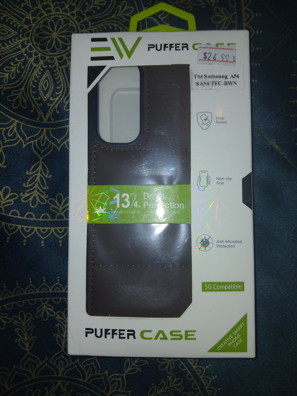 Samsung Brown PU Leather Puffer Case for Galaxy A54